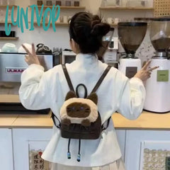 Lunivop Cute Cat Womens Backpack Small Fashion Contrast Color Plush Y2K Casual Backpacks Korean