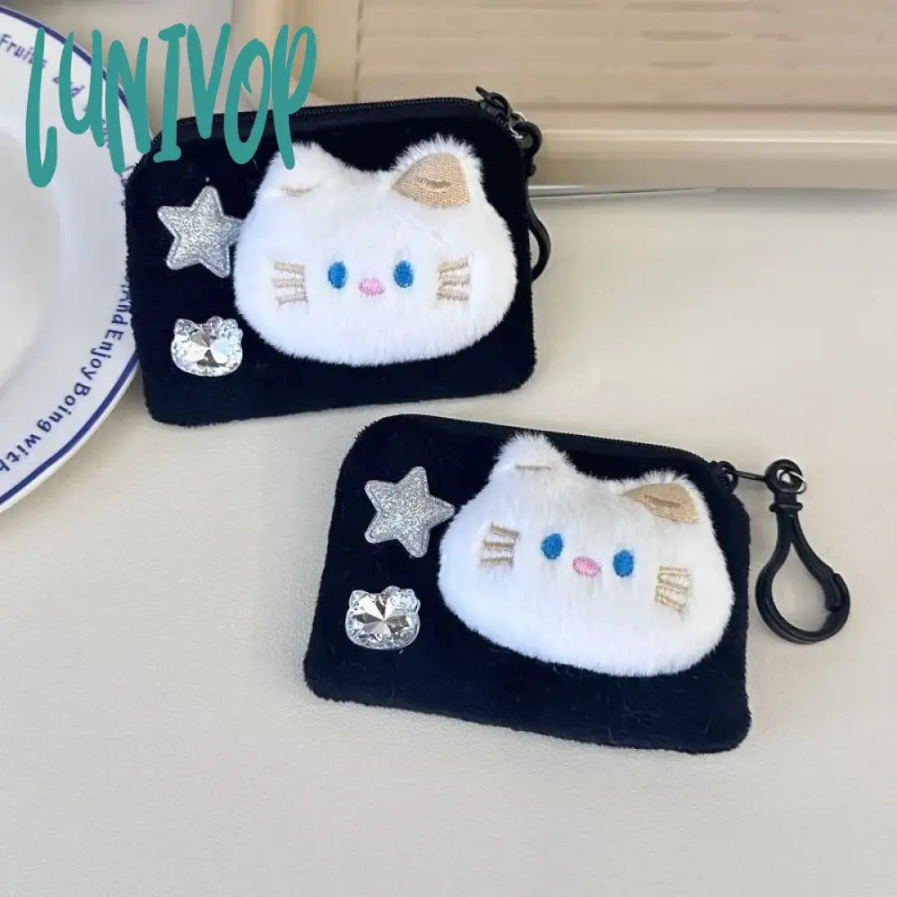 Lunivop Cute Cat Womens Wallet Plush Kawaii Original Black Harajuku Coin Purse Exquisite Fashion