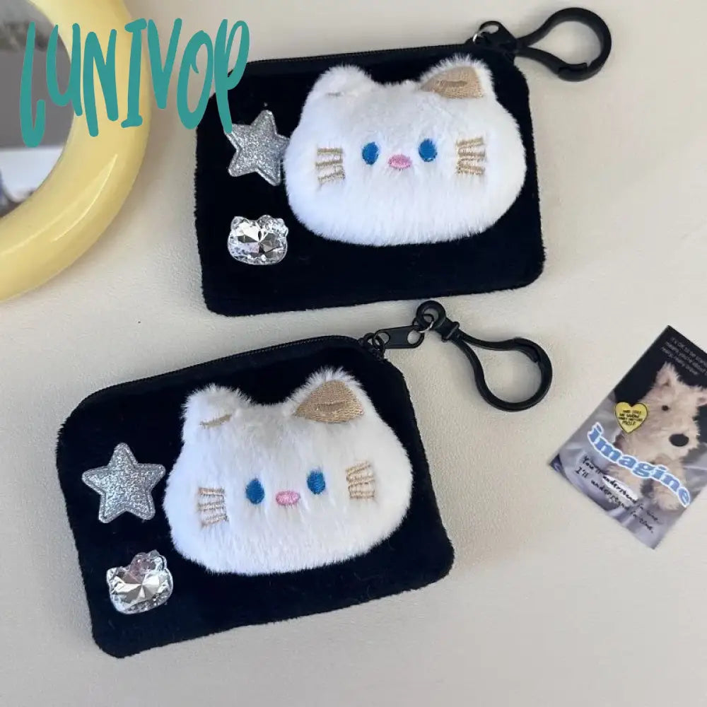 Lunivop Cute Cat Womens Wallet Plush Kawaii Original Black Harajuku Coin Purse Exquisite Fashion