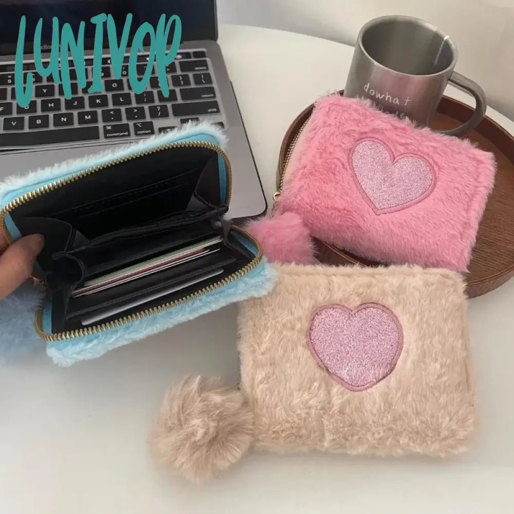 Lunivop Cute Love Wallets For Women Plush Small Fashion Elegant Short Wallet Aesthetic Literary