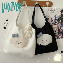 Lunivop Cute Patch Handbags For Women Sweet Kawaii Large Capacity Canvas Tote Bag Fashion Korean