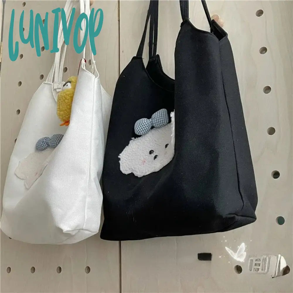 Lunivop Cute Patch Handbags For Women Sweet Kawaii Large Capacity Canvas Tote Bag Fashion Korean