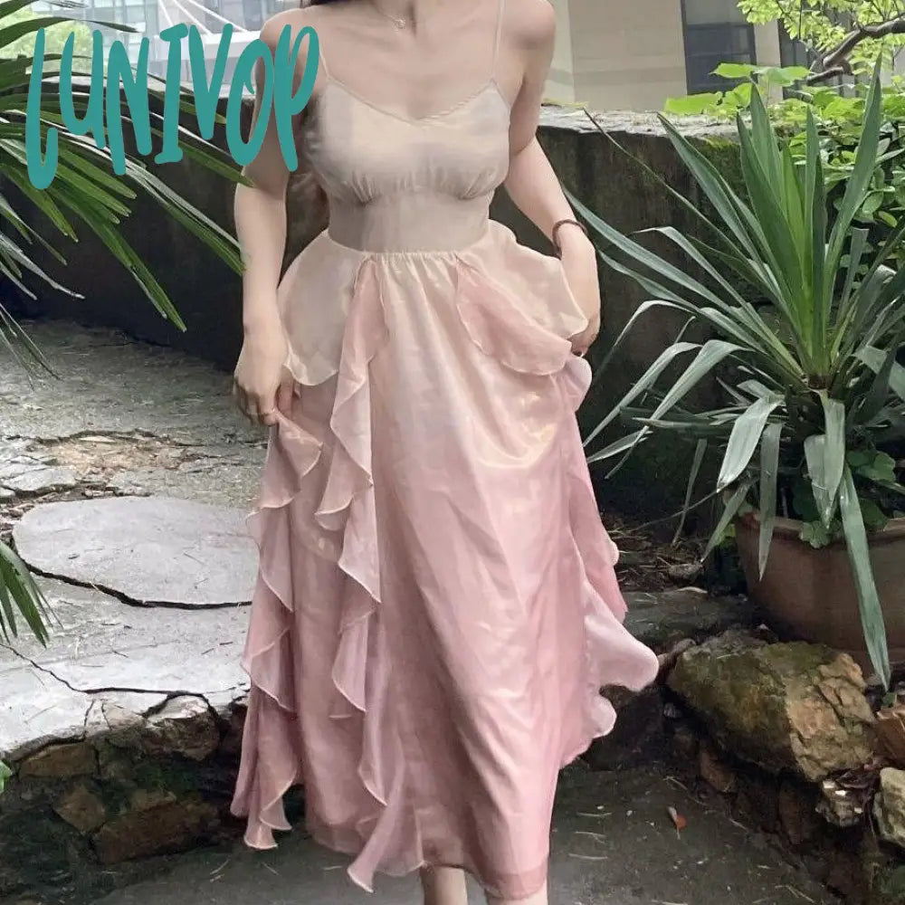 cybergoth dress to impress 2024 Summer New Waist-Tight Chiffon Tie-Dyed Ruffled Fairy Skirt Suspender Skirt Super Fairy Heavy Industry Dress