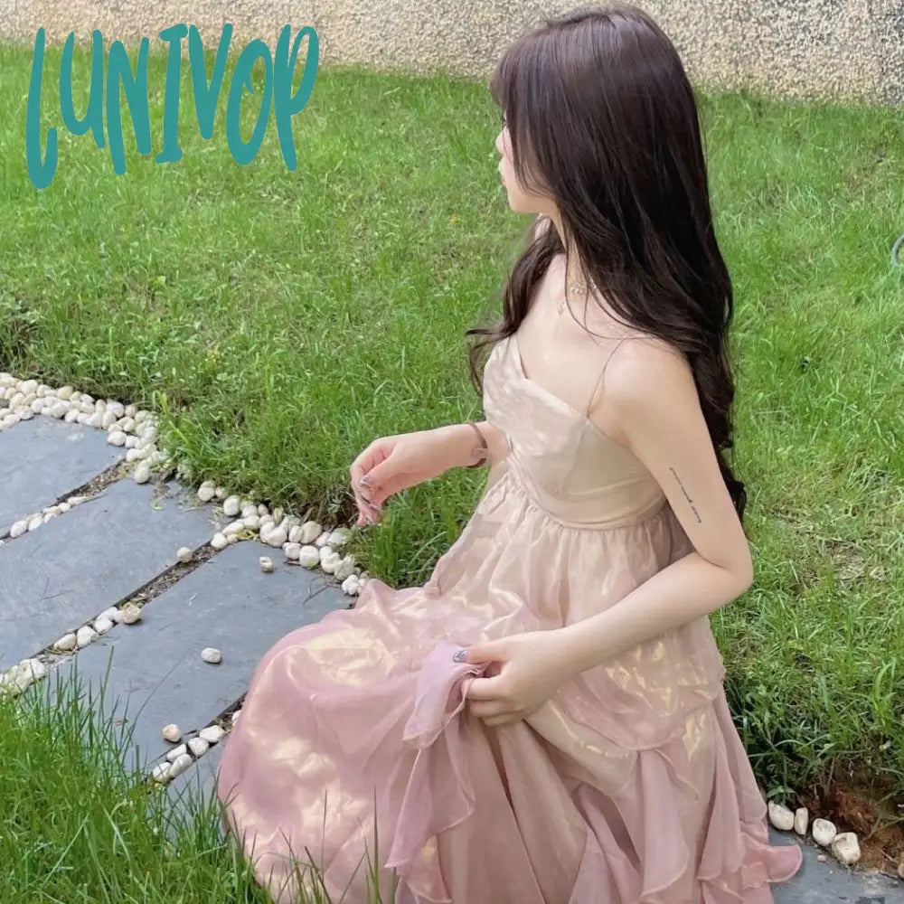 cybergoth dress to impress 2024 Summer New Waist-Tight Chiffon Tie-Dyed Ruffled Fairy Skirt Suspender Skirt Super Fairy Heavy Industry Dress