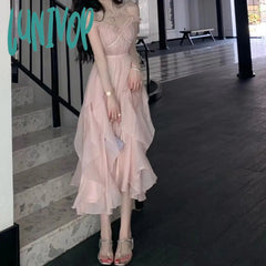 cybergoth dress to impress Tea Break French Style Pink Sling Dress Female Summer Milk Sweet Escape Princess Vintage Vintage First Love Dress Super Fairy