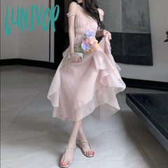 cybergoth dress to impress Tea Break French Style Pink Sling Dress Female Summer Milk Sweet Escape Princess Vintage Vintage First Love Dress Super Fairy