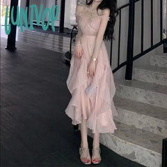 cybergoth dress to impress Tea Break French Style Pink Sling Dress Female Summer Milk Sweet Escape Princess Vintage Vintage First Love Dress Super Fairy