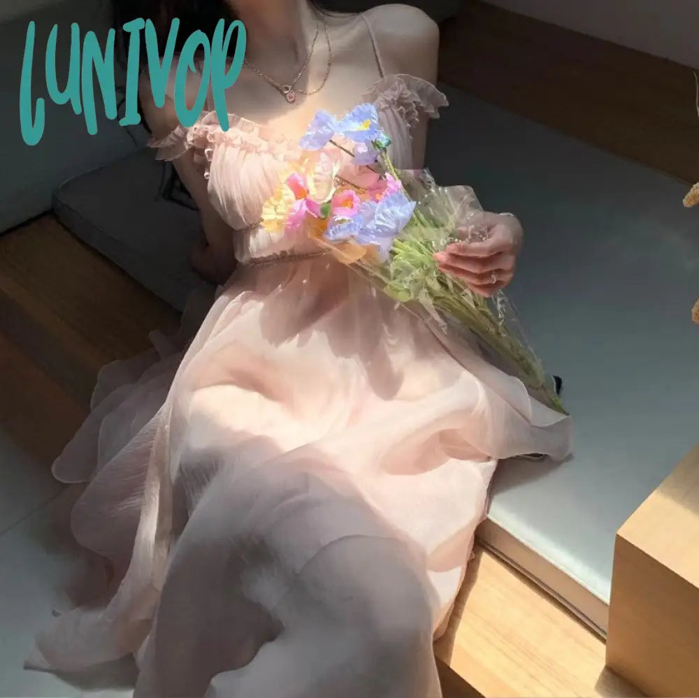 cybergoth dress to impress Tea Break French Style Pink Sling Dress Female Summer Milk Sweet Escape Princess Vintage Vintage First Love Dress Super Fairy