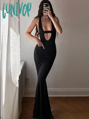 Lunivop Deep V Neck Dress For Women Summer Sleeveless Hollow Out Dresses Women’s Backless Black