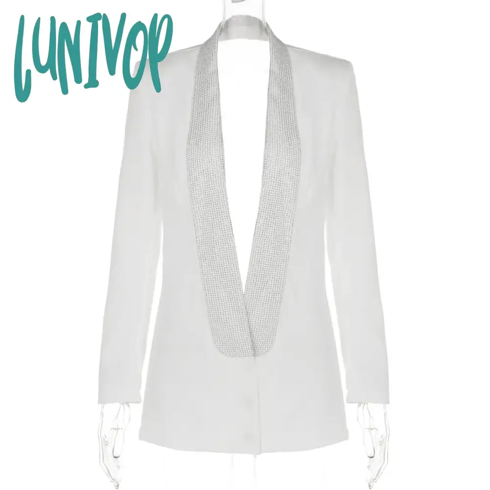 Lunivop Deep V Neck Hot Drill Mini Dress For Women Slim Long Sleeve Sexy Backless Coats Femme Party