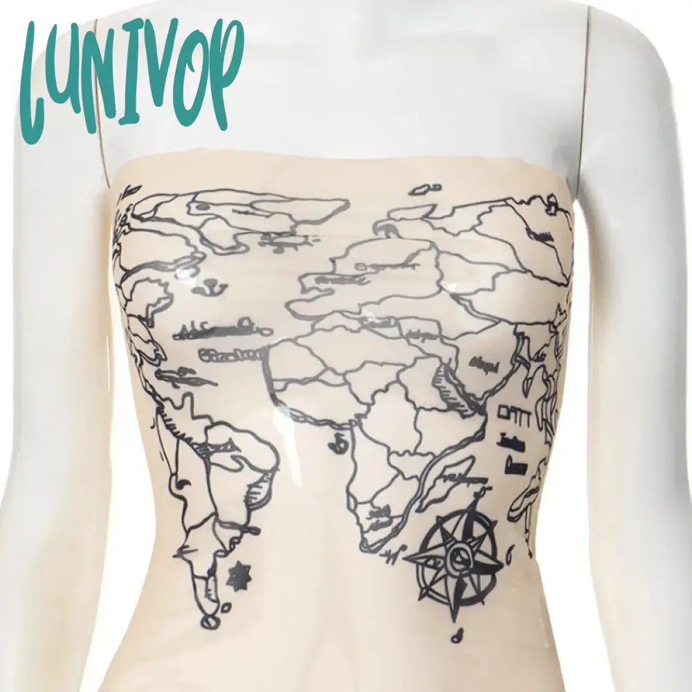 Lunivop Desert Wasteland Style Skin Color Mesh Print Thin Sheer Strapless Hot Girl Skinny Backless
