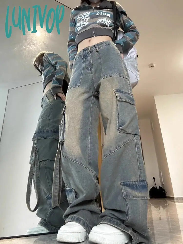 dream clothes American Retro Workwear Jeans Women's Autumn Hot Girl High Street Loose Slimming High Waist Straight Wide Leg Pants