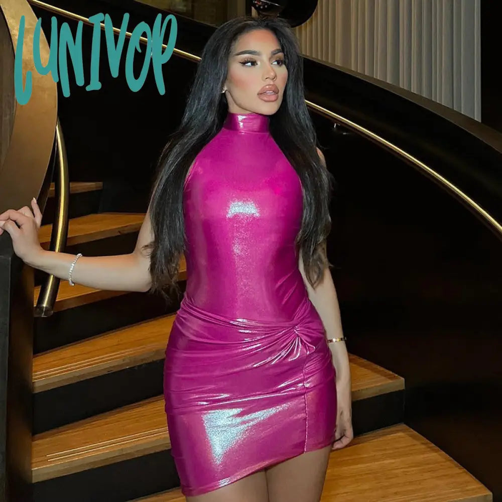 dress to impress codes 2024 Autumn New Fashion Personalized Solid Color Glossy Glossy Lace-up Tight Waist Hip Pleated Short Dress