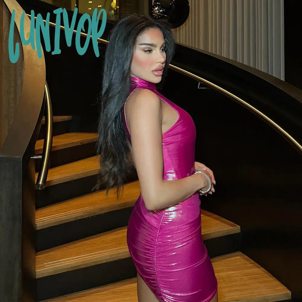 dress to impress codes 2024 Autumn New Fashion Personalized Solid Color Glossy Glossy Lace-up Tight Waist Hip Pleated Short Dress