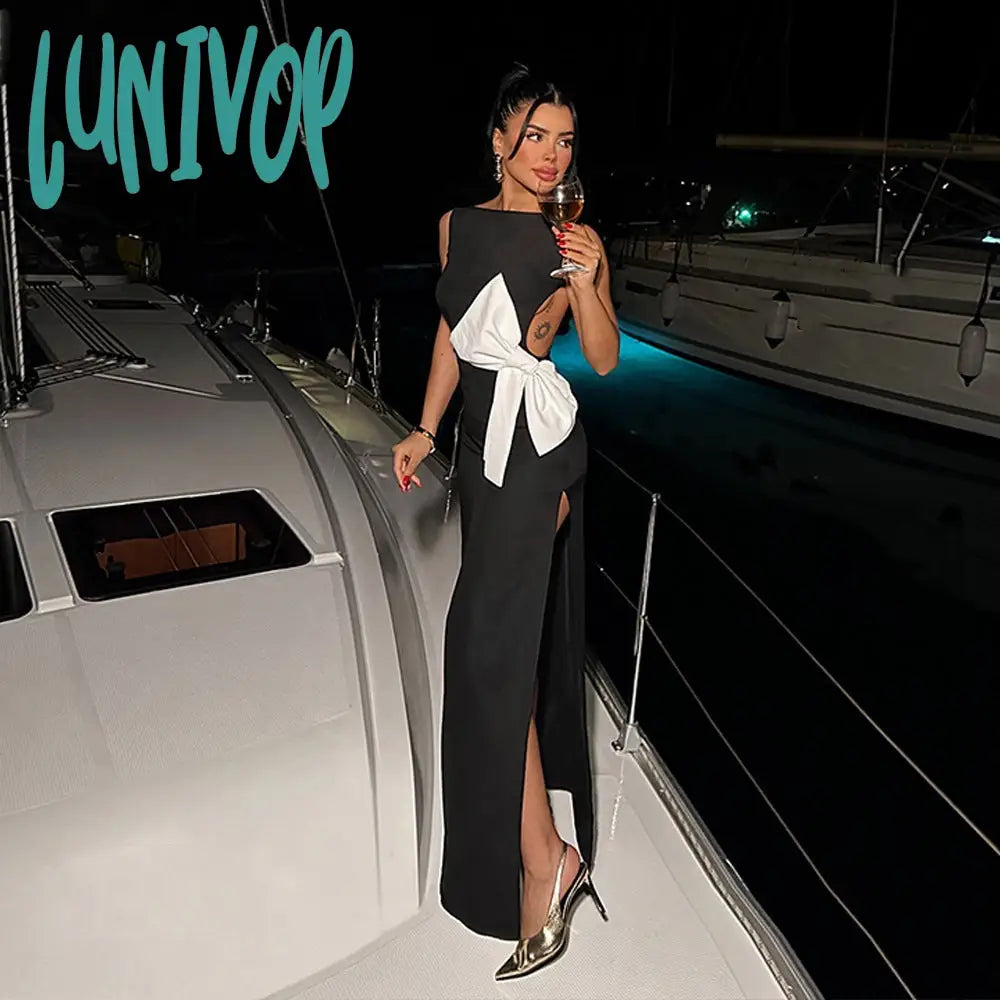 dress to impress divine being 2024 Summer New Personalized Temperament Sleeveless Large Backless Design Hollow Contrast Color Strap High Slit Dress