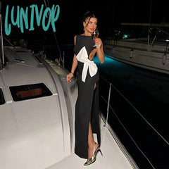dress to impress divine being 2024 Summer New Personalized Temperament Sleeveless Large Backless Design Hollow Contrast Color Strap High Slit Dress