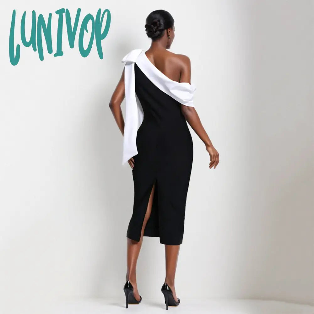 dress to impress divine being Women's High-End One-Strap Slim-Fit Bandage Dress Dress Banquet Evening Dress French Niche Dress