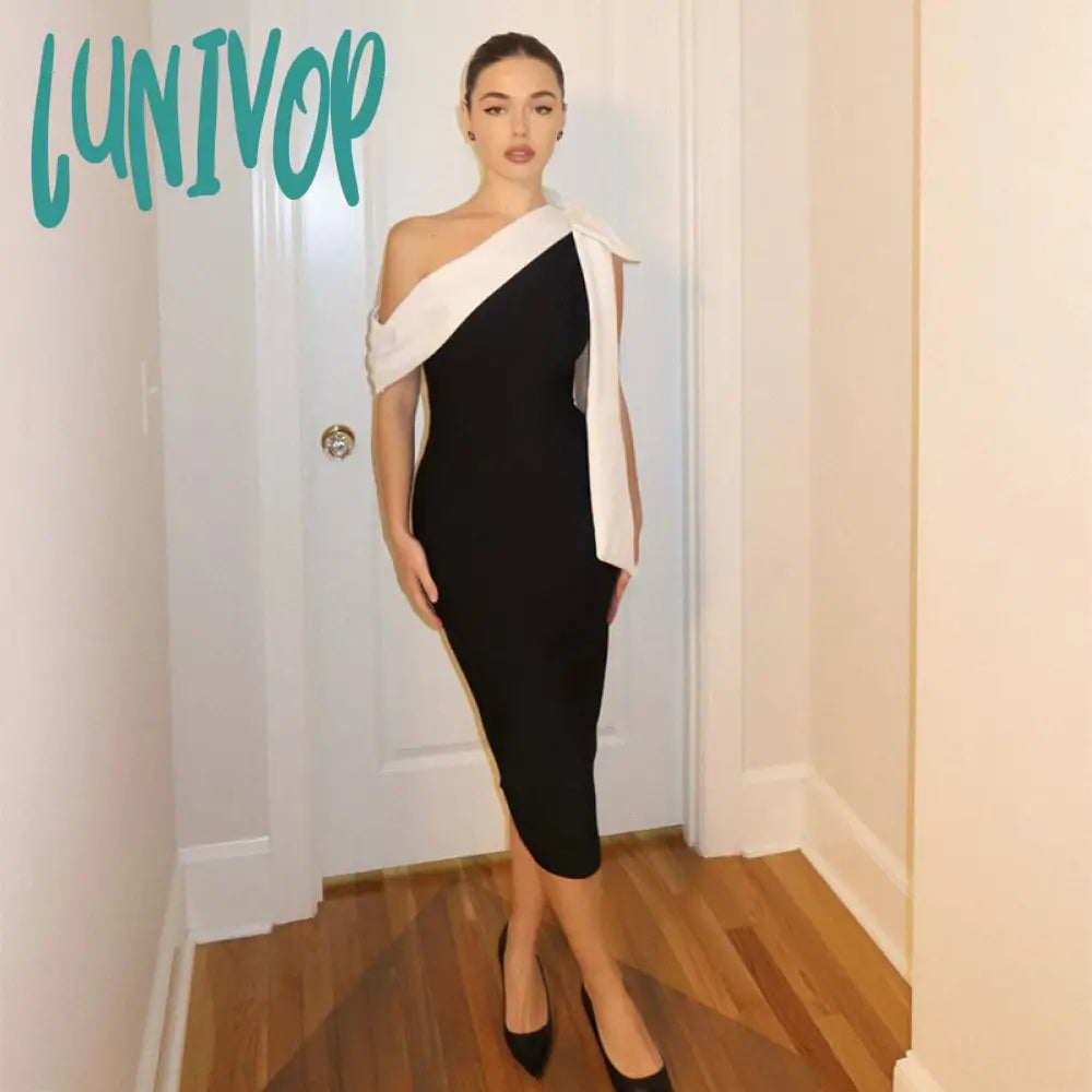 dress to impress divine being Women's High-End One-Strap Slim-Fit Bandage Dress Dress Banquet Evening Dress French Niche Dress