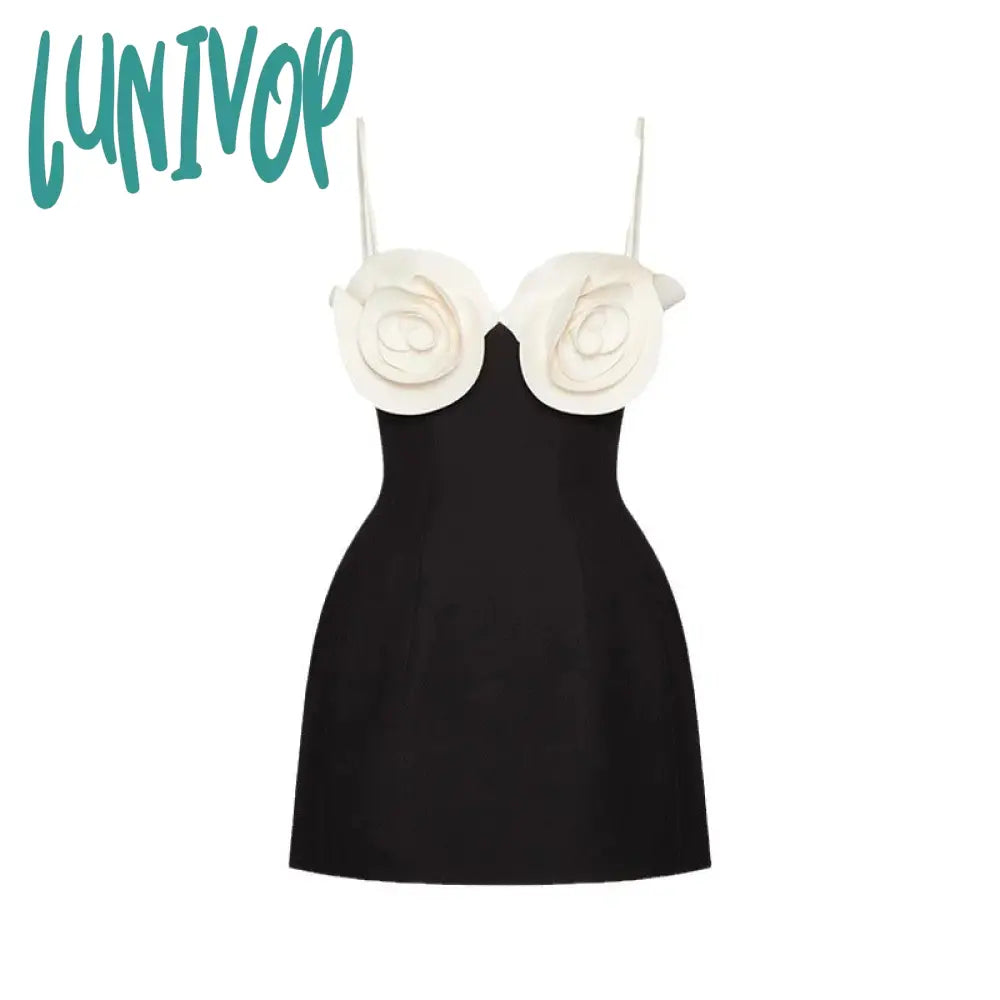 dress to impress outfits Fashion Sexy White Suspender Flower A- line Black Party Temperament Dress Bandage Dress Women