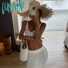 dress to impress outfits Summer Hot Girl Holiday Style Beach Bikini Knitted Sling Wrapped Chest Solid Color Sheath Dress Two-Piece Set for Women