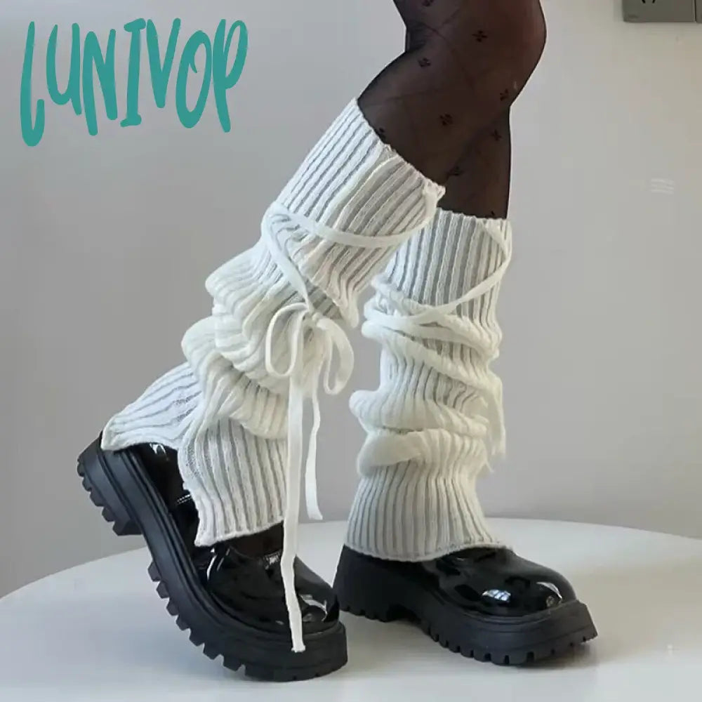 Lunivop E-Girl Gothic Emo Leg Warmers Japanese Style Cyber Grunge Autumn Spring Y2K Knitted Tie Up