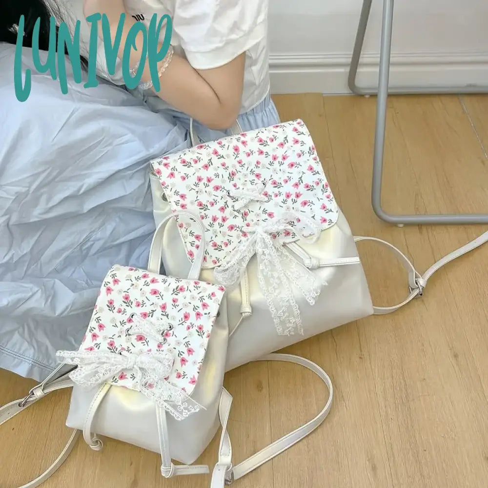 Lunivop Elegant Fashion Womens Backpack Flower Korean Style Casual Bow Sweet Small Pu Leather