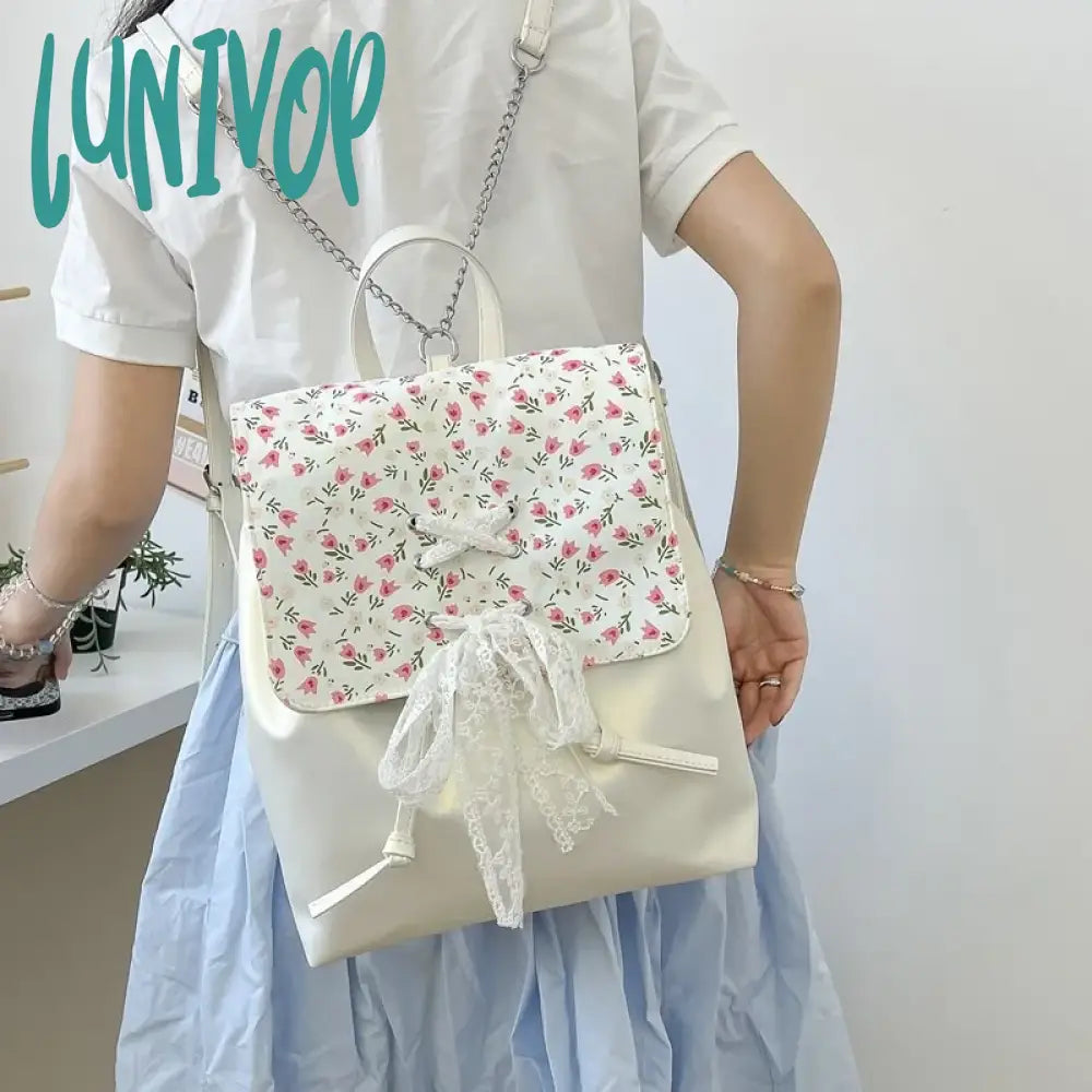 Lunivop Elegant Fashion Womens Backpack Flower Korean Style Casual Bow Sweet Small Pu Leather