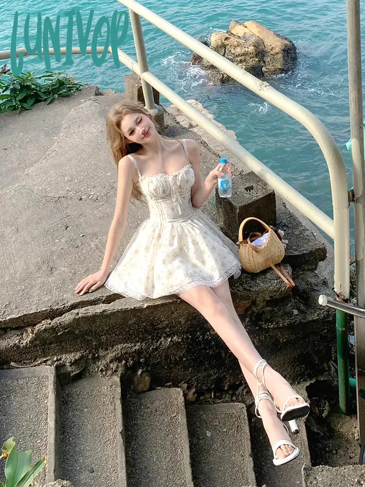 Lunivop Elegant Floral Dress Women Casual Y2K Mini Even Party Beach Style Korean Fashion Clothing