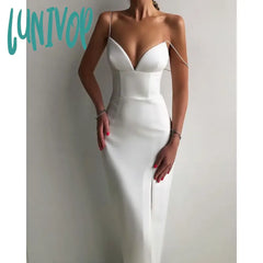 Lunivop Elegant High Slit Midi Bodycon Dress Women Sexy Spaghetti Straps Corset Gown Club Party