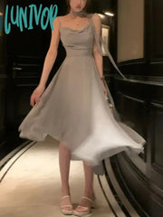 Lunivop Elegant Irregular Chiffon Dress Women Summer Hollow Out Backless Swinging Collar A-Line