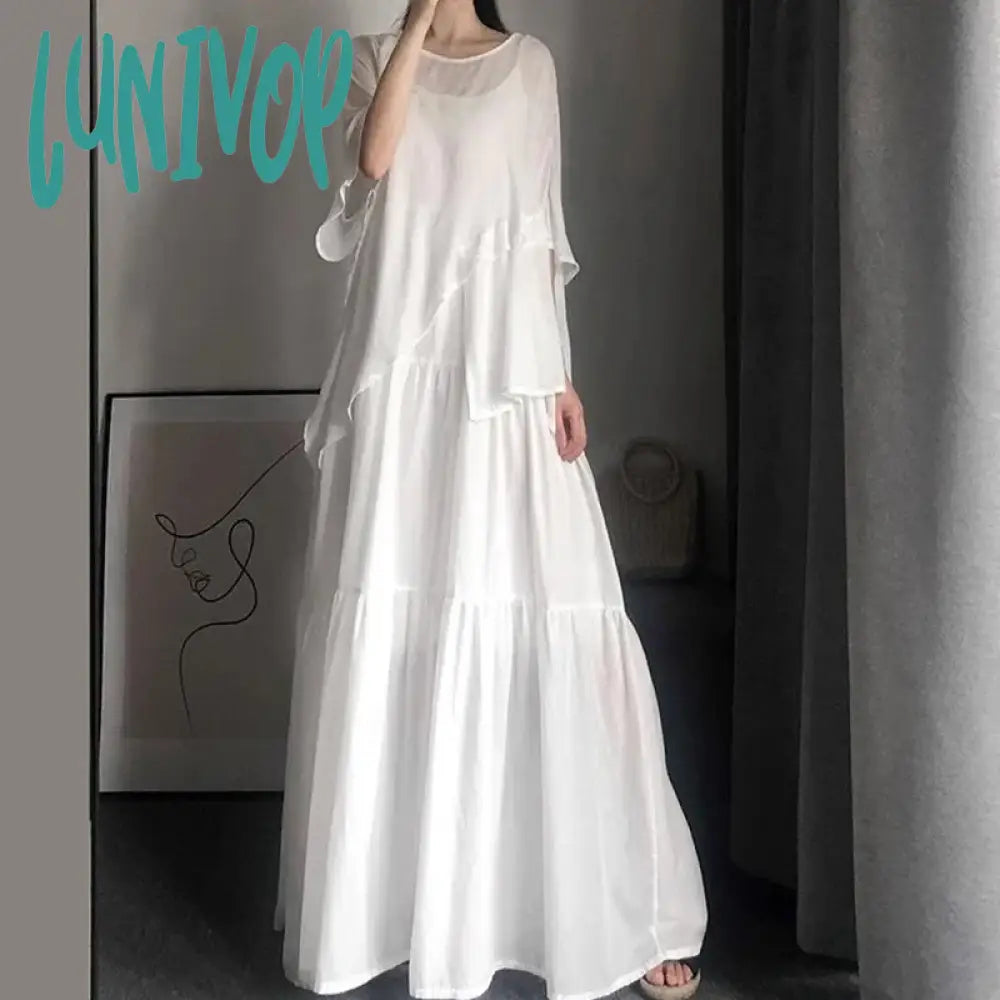 Lunivop Elegant Long Dress Women Spaghetti Strap A Line Dresses Holiday Beach Sleeveless Vestidos