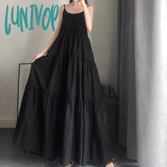 Lunivop Elegant Long Dress Women Spaghetti Strap A Line Dresses Holiday Beach Sleeveless Vestidos