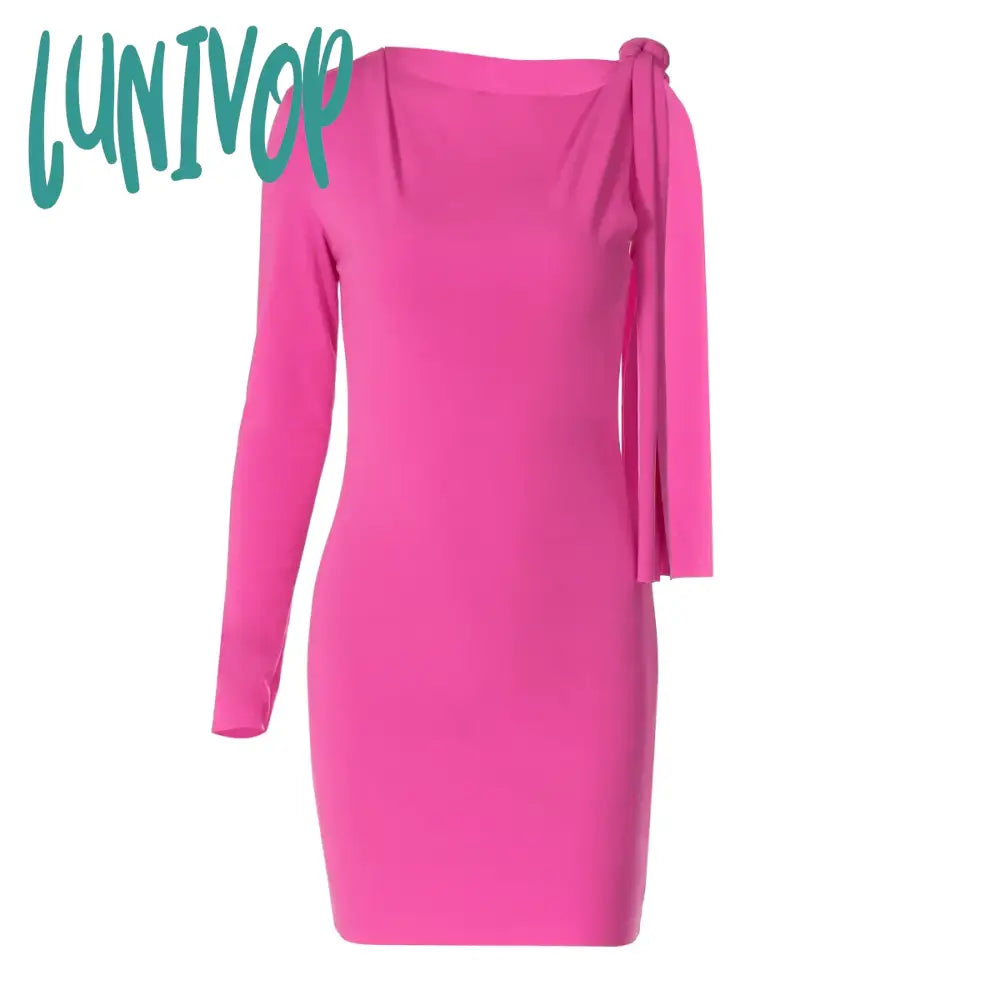 Lunivop Elegant One Shoulder Mini Dress For Women Sexy Lace-Up Long Sleeve Bodycon Holidays Autumn