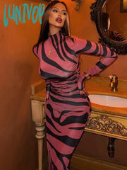 Lunivop Elegant Sexy Leopard Print Maxi Dress For Women Long Sleeve Slim Fit Birthday Gown Fashion