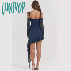 Lunivop Elegant Spaghetti Strap Ruffle Mini Dress For Women Autumn New Strapless Backless Bodycon