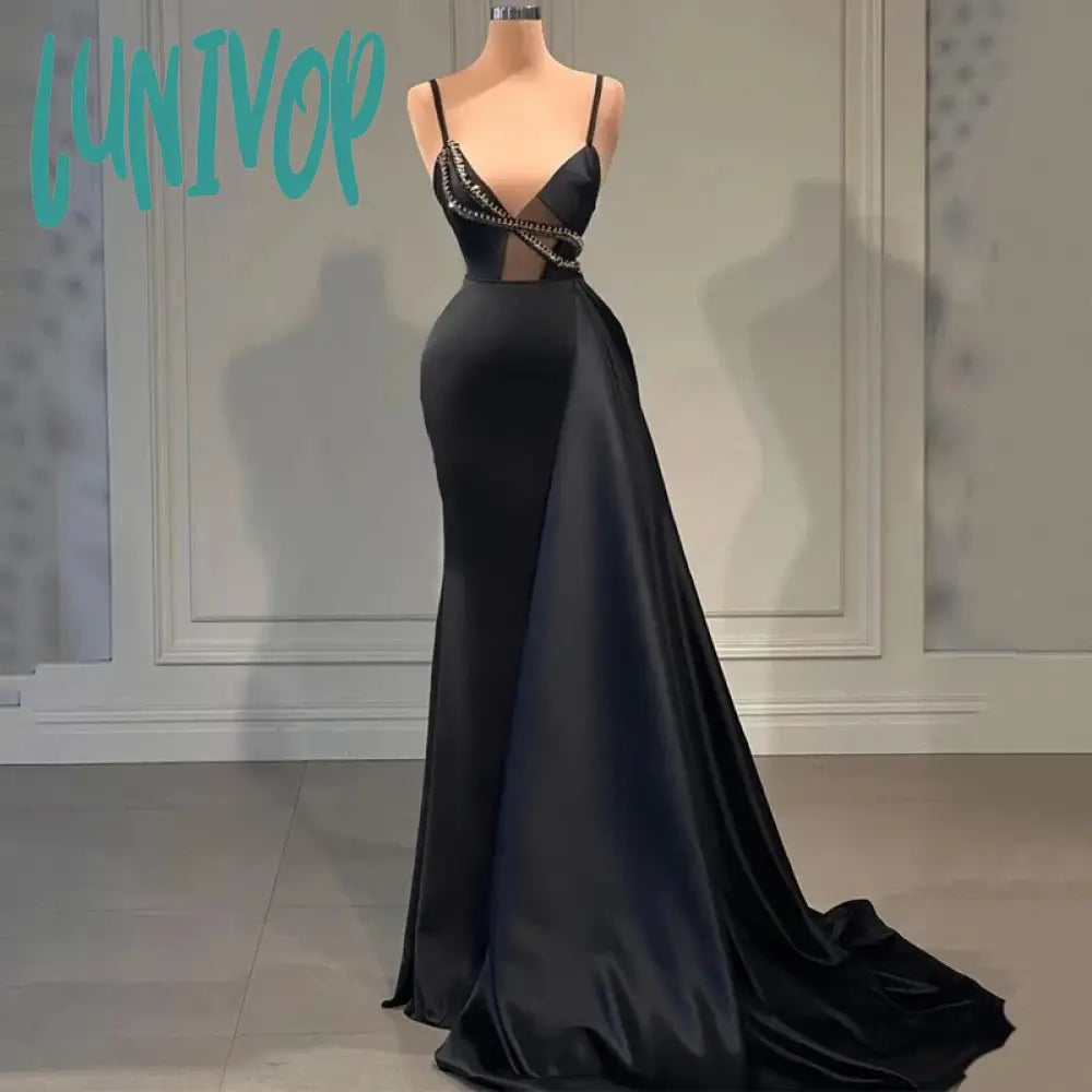 Lunivop Elegant Spaghetti Straps Evening Dresses Floor-Length Sexy Mermaid Beading Gown Custom Prom