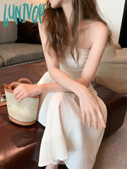 Lunivop Elegant Strapless Midi Dress Women French Slim Even Party Formal Office Lady Casual Fairy