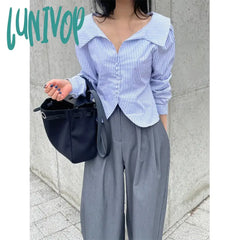 Lunivop Elegant Striped Shirts Women Korean White Long Sleeve Blouses Office Ladies Fashion Design