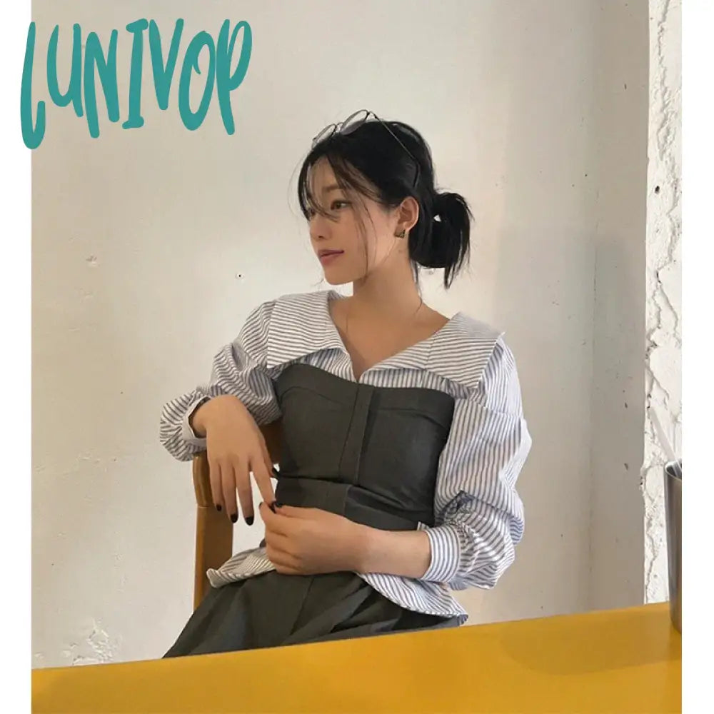 Lunivop Elegant Striped Shirts Women Korean White Long Sleeve Blouses Office Ladies Fashion Design