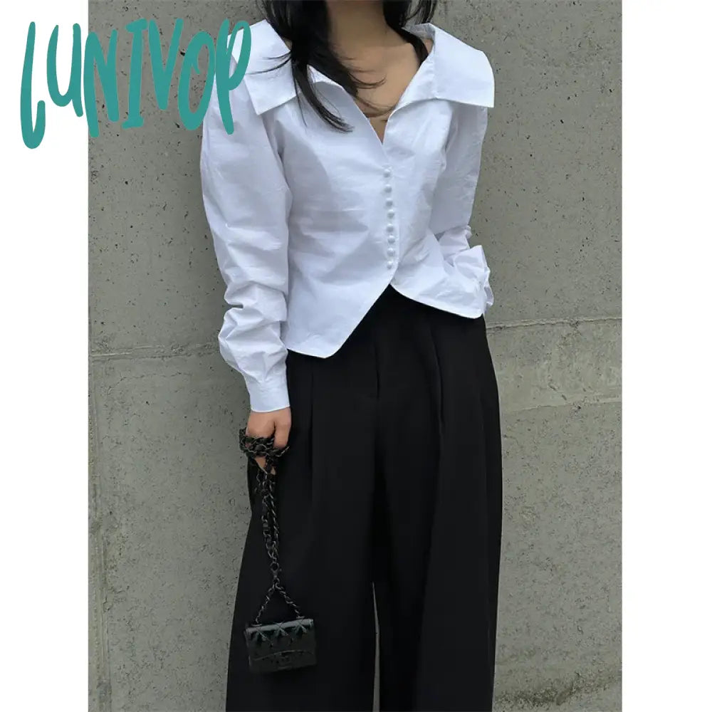 Lunivop Elegant Striped Shirts Women Korean White Long Sleeve Blouses Office Ladies Fashion Design