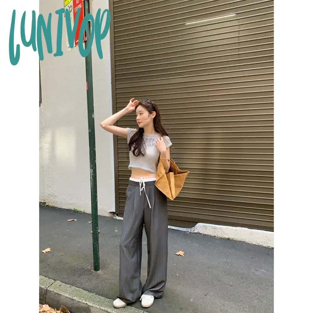 Lunivop Elegant Striped Suit Pants Women Streetwear Patchwork Wide Leg Office Ladies Korean High