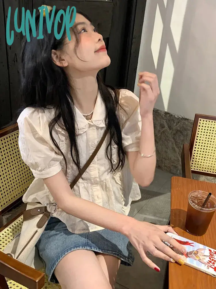 Lunivop Elegant Sweet Puff Sleeve Shirts Women Y2K E-Girl Single Breasted Blusas Mujer 2024 Summer