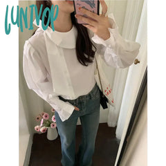 Lunivop Elegant White Shirts Women Vintage Bow Bandage Blouses Spring Office Lady Korean Long