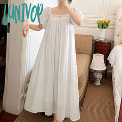 Lunivop Embroidered Cotton Night Dress Vintage Nightgowns Women Summer Puff Sleeve Long Peignoir