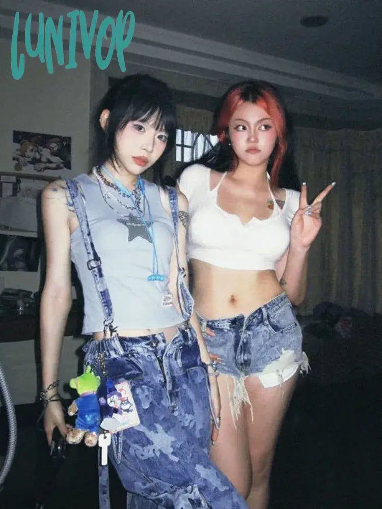 Lunivop Embroidery Star Blue Bottoming Vest For Women Summer New O-Neck Slim Fit Camisole Y2K
