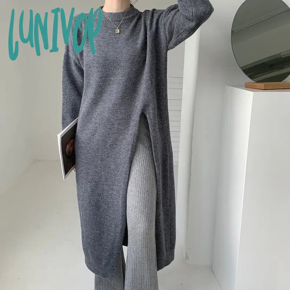 Lunivop European High-Waisted Split New Chic And Unique Beautiful Knitted Sweater Dress Women’s