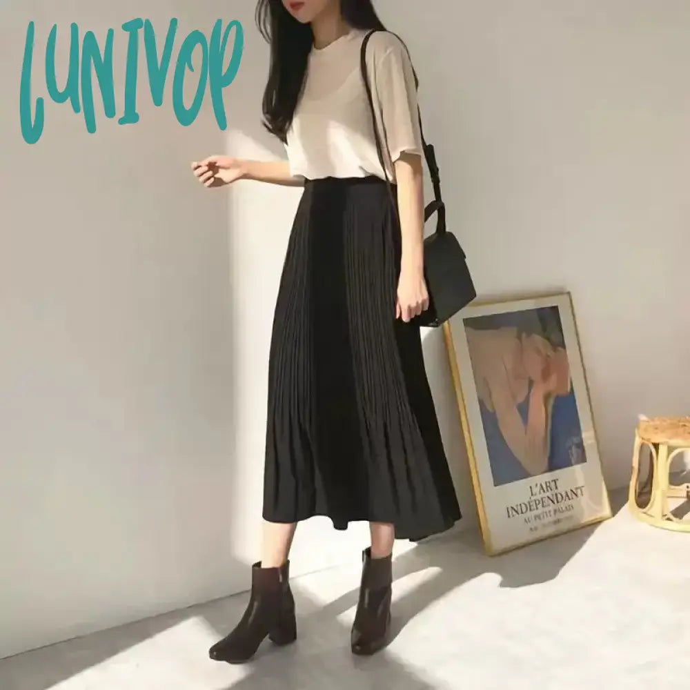 Lunivop Fairy Core Long White Skirt For Women Girl A-Line Pleated Midi High Waist Summer Fairycore