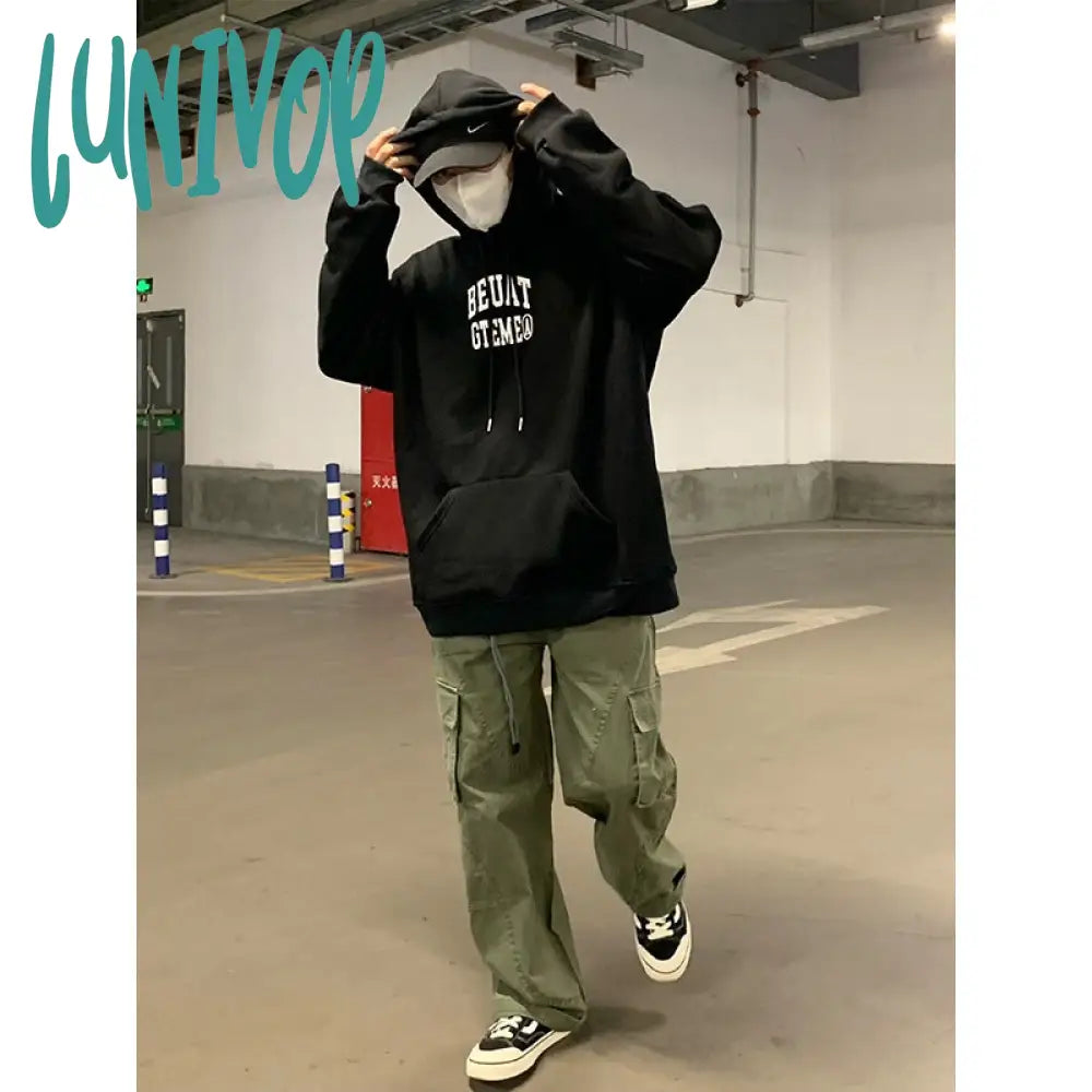 fall outfits men Retro Men's and Women's Pocket Trendy Casual Pants Trousers Loose American Straight High Street Overalls Pants