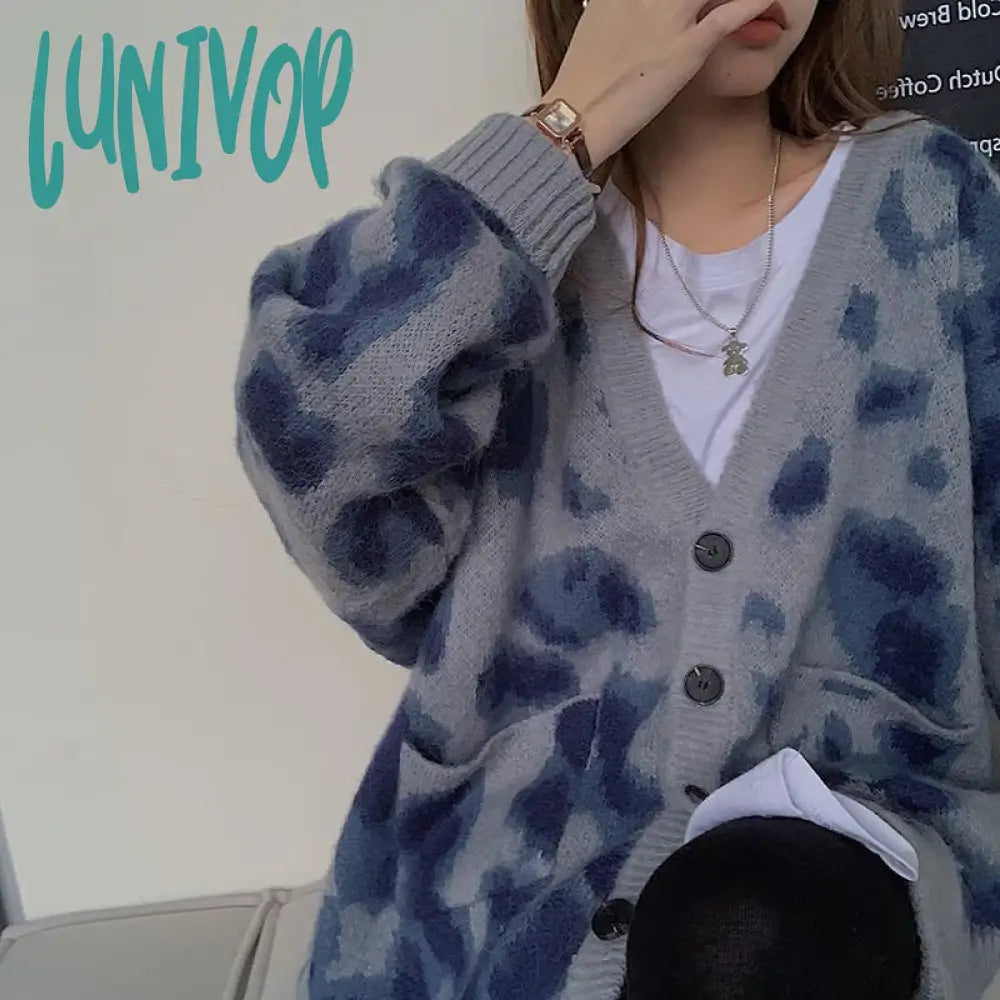 fall outfits women Sweater Cardigan Coat for Women Autumn and Winter New Loose Lazy Student Korean Style V-neck Retro Tie-Dyed Top