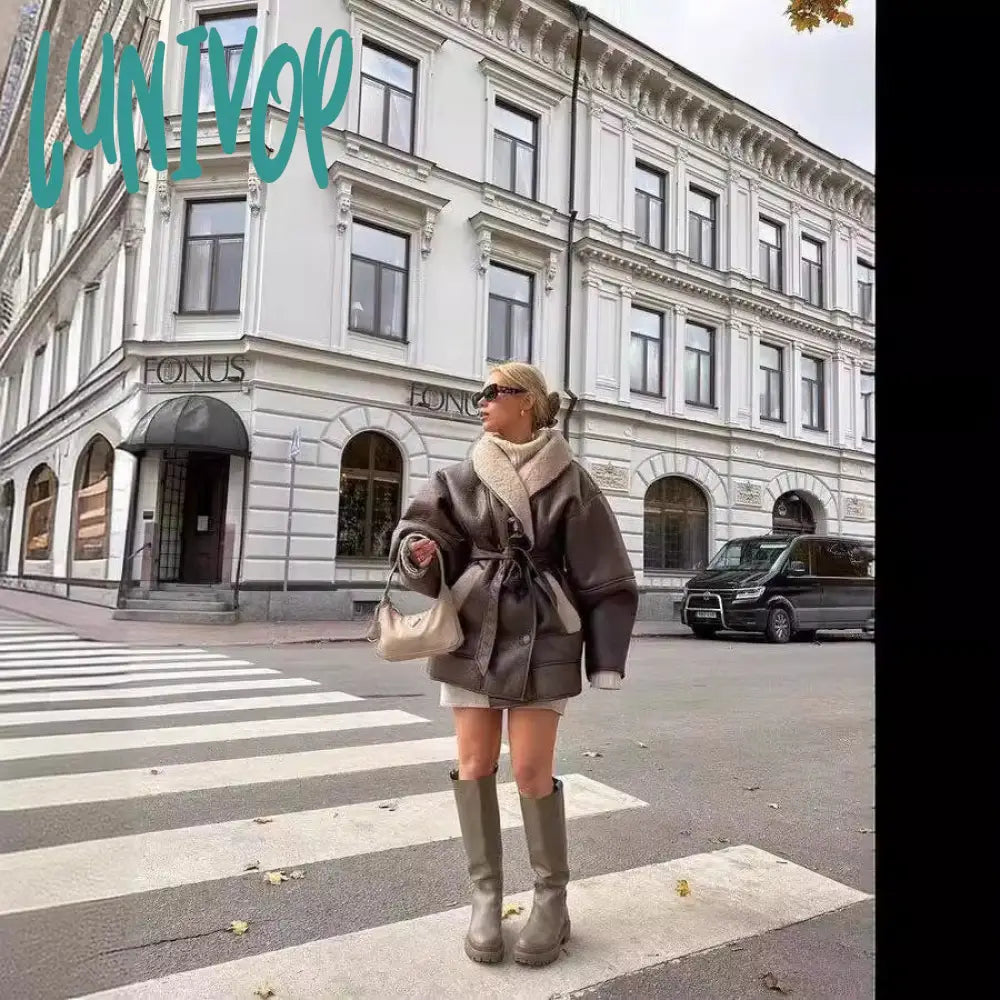fall trends 2024 outfits Autumn and Winter New American Street Fashion Elegant Contrast Color Design Faux Leather Jacket Warm Lace-up Mid-Length Cotton-Padded Jacket